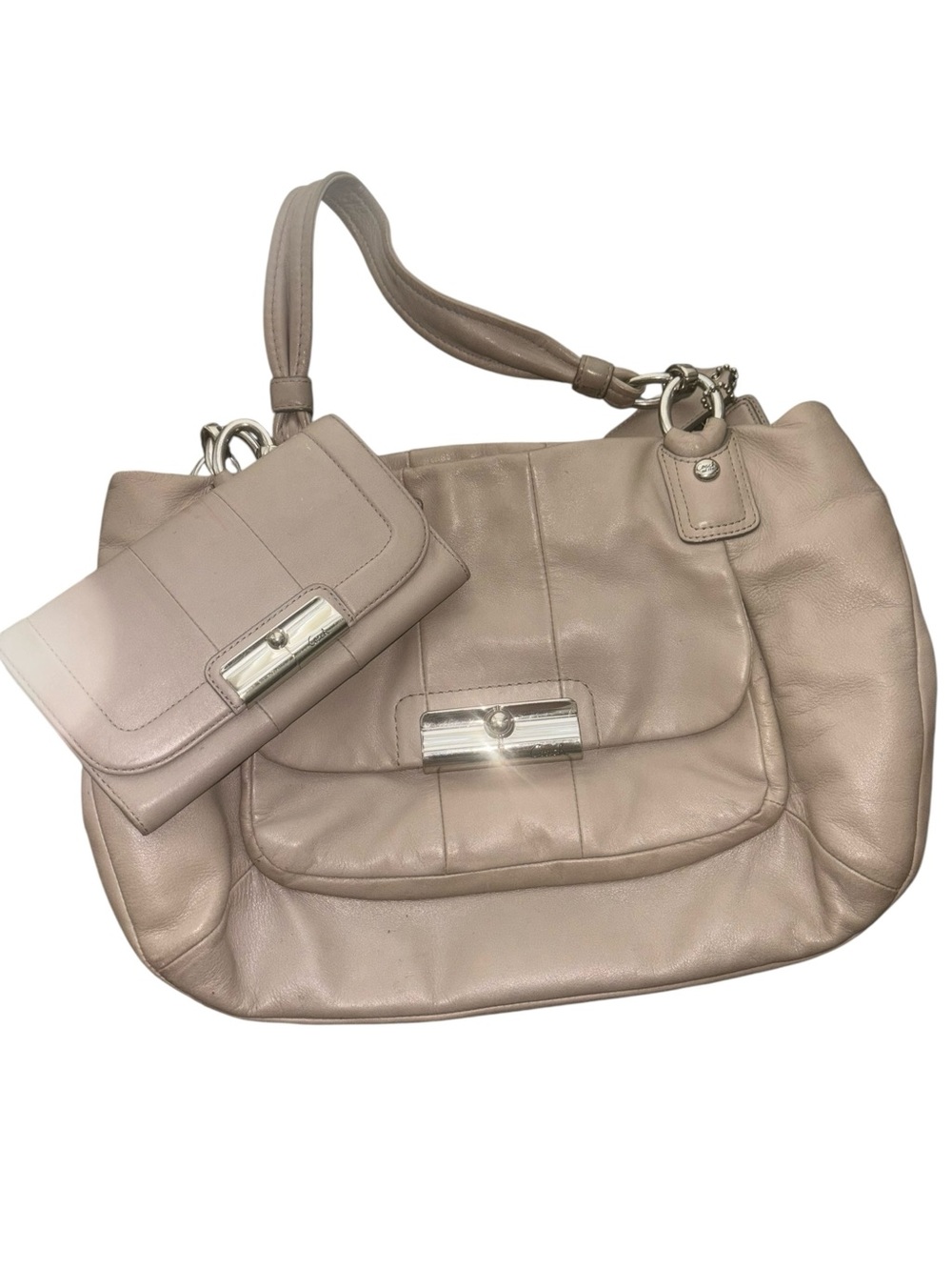 Coach Tan Leather Shoulder Bag with Matching Wallet